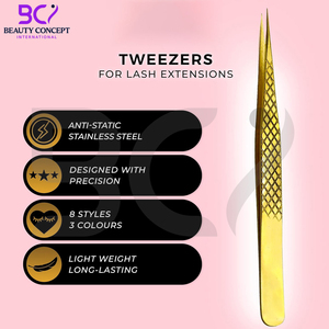 In Golden Color Application Tool Multi Shapes & Purposes Grafted Tweezers Non-Slip Grip Lash Extension Tweezers for Volume - Product Image 2