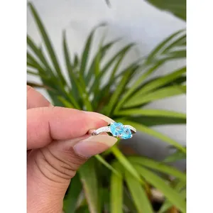 Anillo de Topacio Azul Suizo Natural con Corte Corazón, Plata de Ley 925, Joyería de Piedras Preciosas Hecha a Mano, Proveedor Mayorista - Product Image 3