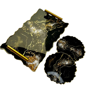 Rectangular Shape <b>Black</b> Colored Decorative Trays with Matching Coaster Stylish Home Decor Standard Quality Snacks Serving Tray - Product Image 1