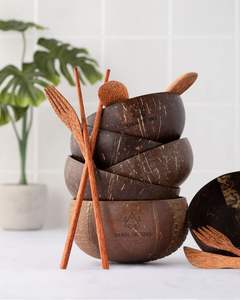 ชามกะลามะพร้าวเป็นมิตรกับสิ่งแวดล้อมอย่างยั่งยืนตามธรรมชาติเวียดนามขนาดเล็ก / ชุดชามและช้อนมะพร้าวคุณภาพสูงและโลโก้เลเซอร์ฟรี - Product Image 4