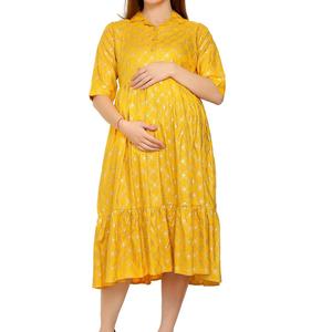 Nuevo diseño Allover impresión moda vestido de maternidad de gran tamaño Maxi largo ropa de embarazo de las mujeres transpirable elegante lactancia - Product Image 3