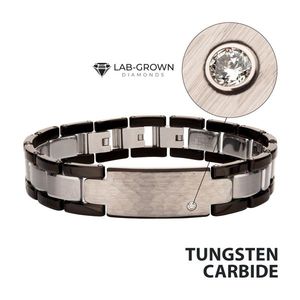 Genuine Lab-Grown Diamond on Black IP Tungsten Carbide Hammered Link <b>Bracelet</b> Sizeable ID Diamond <b>Bracelets</b> & <b>Bangles</b> - Product Image 4
