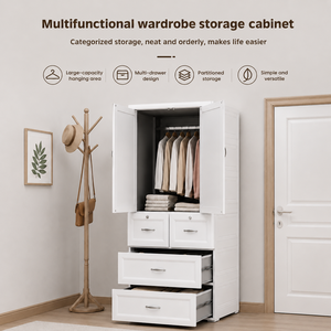 Armadio <span class=keywords><strong>in</strong></span> <span class=keywords><strong>Plastica</strong></span> Largo 75 cm con Cassetti e Barra Appendiabiti, Organizzatore <span class=keywords><strong>per</strong></span> Vestiti, Unità di Stoccaggio Domestica - Product Image 2