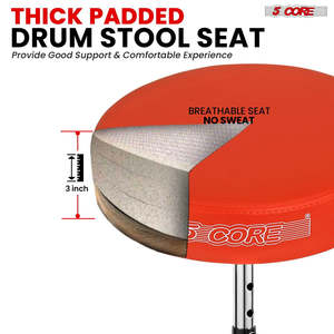 5 Core <b>Drum</b> Throne 3 Thick Padded Memory Foam Comfortable Drummer Stool 200Lb Capacity Adjustable - Product Image 3