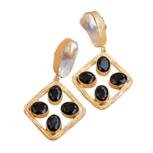 Pendientes Clásicos de Perlas con Gema Pulida, Perla Brillante con Recubrimiento Dorado y Joyería de Alta Calidad - Product Image 3