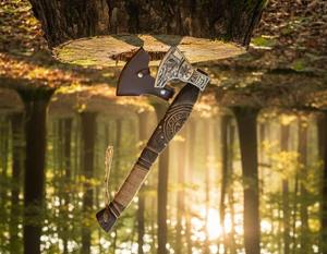 Hacha Vikinga de Acero al Carbono Hecha a Mano, Grado Industrial, con Mango de Madera para Supervivencia al Aire Libre y Camping, con Funda - Product Image 2