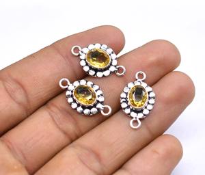 Argent antique plaqué or 18 carats 13mm NC91 Double boucle connecteur Citrine pierre précieuse 24X24mm fabrication de bijoux breloque résultats Lot pour - Product Image 4