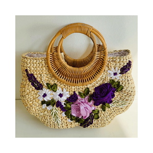 Bolsa de jacinto de agua textura trenzada suave con bolsillo interior con cremallera y borla para estilo de vacaciones y viajes de compras, hecho en Vietnam - Product Image 3