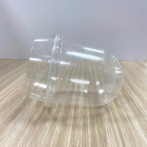 Quang Quan 95mm 400ml 14oz Disposable Clear <b>Plastic</b> <b>Cup</b> with U Shape Bottom Flat Bottom Lids Single Wall Iced Coffee Serving Set - Product Image 6