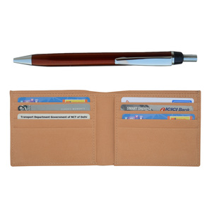 Best Price Men's <b>Cool</b> Genuine Leather Billfold <b>Wallet</b> Bifold with Metal Pen Small Business Gift Set - Product Image 4