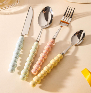 Couverts à la main avec poignée peints à la main Serveur à salade pour événements fêtes Traiteur Outils de service décoratifs faits à la main en acier inoxydable doré - Product Image 6