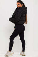 Veste à capuche matelassée noire jais personnalisée de la meilleure qualité OEM pour femmes Veste à glissière et bulle avec cordon de serrage Veste en duvet d'hiver pour femmes