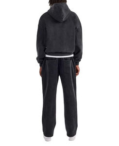 Conjunto de Sudadera con Capucha y Pantalones Deportivos Acampanados de Estilo Urbano con Pedrería Personalizada, Lavado Ácido, Cierre de Cremallera, Estilo Vintage Desgastado para Hombre - Product Image 6