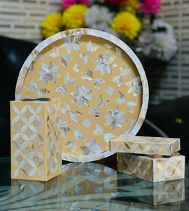 Indian Handmade Custom Size Tray Set for Bakhoor Burner <b>Mop</b> Mother of Pearl Inlay with <b>Flat</b> by Decor World Expo - Product Image 2