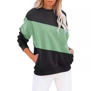 Femmes hiver décontracté couleur bloqué à manches longues sweat à capuche devant respirant séchage rapide Polyester/coton pull pour - Product Image 5