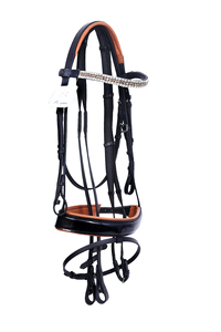 Bride de cheval en cuir véritable fantaisie avec rembourrage doux et conception réglable en cristal de strass approvisionnement en gros - Product Image 2