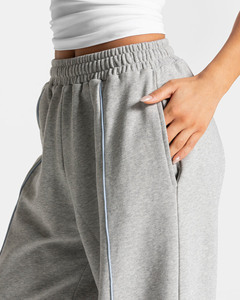 <b>Women's</b> Lite Grey Joggers Baggy Casual Straight Wide Leg Drawstring Elastic High Waist Sweatpants Loose Fit Fitness Pant - Product Image 3