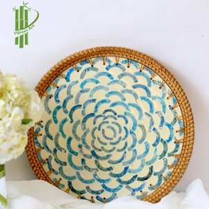 ถาดงานฝีมือสุดหรู ดีไซน์ใหม่ ทันสมัย ทำจากหวายเคลือบเงา ประดับมุก ขายส่ง - Product Image 1