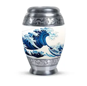 Urne funéraire pour cendres, modèle Ondes océaniques blanches - Product Image 1