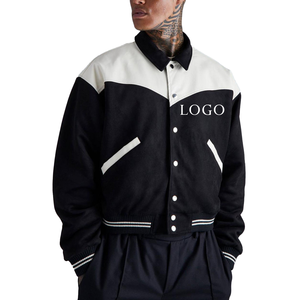Tendance chaude hommes noir et blanc Varsity veste décontracté Streetwear Bomber manteau boutons pression ourlet côtelé OEM veste personnalisée pour homme - Product Image 4