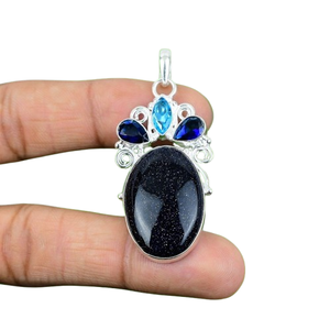 Bijoux pendentif classiques pour femmes, style bohème en argent, bijoux en argent sterling 925, pierre précieuse en pierre de soleil, pendentif fait à la main, cadeau pour femme - Product Image 1