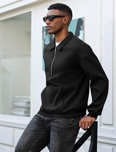 Venta al por mayor Hombres Quarter Zip Pullover Hoodie Moda personalizada Sudadera Casual Streetwear Warm OEM Proveedor Casual Fashion Warm - Product Image 2