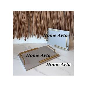 Juego de 2 bandejas de hierro para servir postres con asas doradas, diseño fabuloso, bandeja rectangular para servir alimentos a granel - Product Image 1