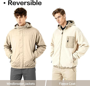Veste Softshell en polaire imperméable et coupe-vent pour homme avec capuche amovible, veste bomber réversible coupe-vent - Product Image 6