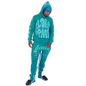 Survêtement évasé unisexe streetwear graphique 3D à impression bouffante, survêtement empilé avec ourlet brut, bord coupé, ensemble de pantalons de survêtement à capuche et survêtement - Product Image 1