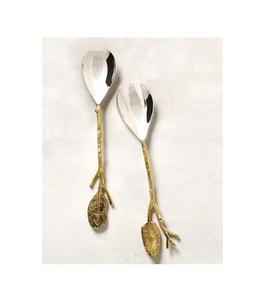 Serveur à salade en acier inoxydable plaqué argent de conception royale avec poignée pour la maison et la table de mariage Ensembles à salade en métal - Product Image 3