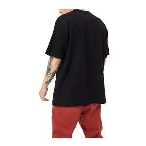 เสื้อยืดคอตตอนสีดำทรงโอเวอร์ไซส์สำหรับผู้ชาย พิมพ์ลายโลโก้ด้านหน้า แขนสั้น คอกลม ทรงพอดีตัว สไตล์ลำลอง - Product Image 5