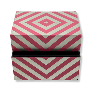 Boîte de rangement carrée en laque MDF artisanale motif à rayures géométriques rouges finition brillante organisateur décoratif moderne - Product Image 4