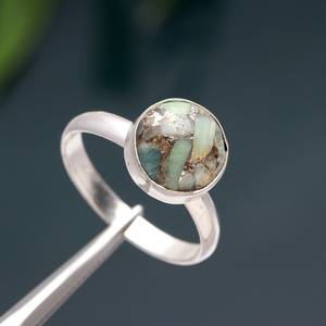 Anillo turquesa de amazonita de cobre, Plata de Ley 925, 10x10mm, piedras preciosas, diseño sencillo, incrustaciones de diamantes, ónix de rodio para bodas - Product Image 3