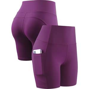 Short de yoga taille haute personnalisé vêtements de sport Sport Fitness entraînement athlétique sans couture Scrunch bout à bout poche de téléphone Shorts pour les femmes - Product Image 3