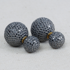 Pendientes de bola de Plata de Ley 925 y oro de 14 quilates, joyería de diseño oxidado, con diamantes de pavé negro, Unisex - Product Image 3