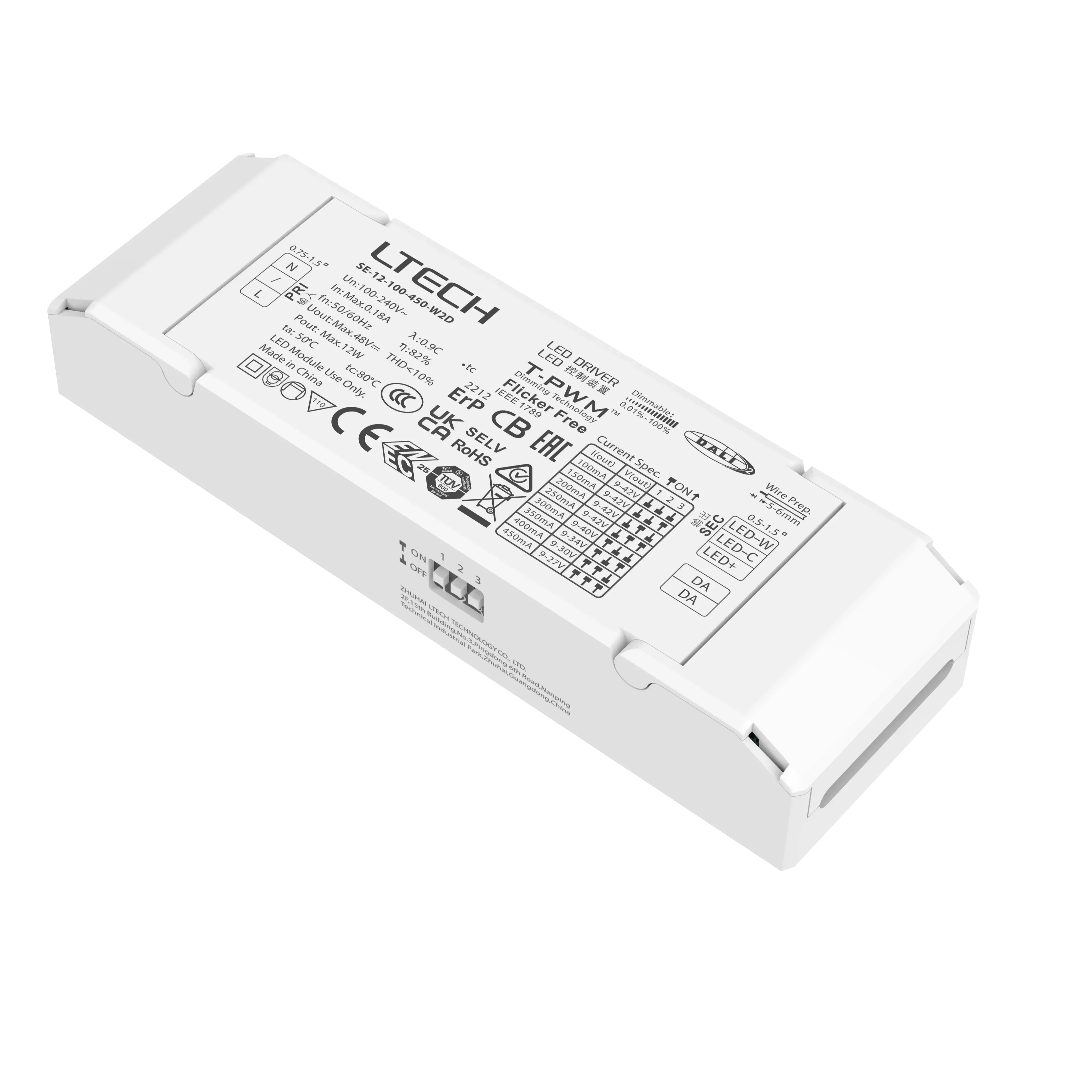 DALI intelligente sintonizzabile Driver LED bianco 12W 100-450mA corrente costante