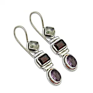 Pendientes Largos de Plata 925 con Piedras Preciosas para Mujer, Joyería de Moda - Product Image 1