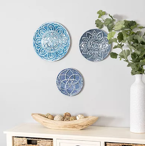 Plaques murales turques plaque murale en métal autocollant émail fleur autocollant plat noir service Table haut accessoires de noël en gros - Product Image 2