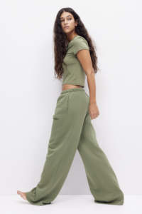 Kaki vert taille haute Baggy Sport Joggers dames hiver pantalon de survêtement Logo personnalisé surdimensionné polaire pantalon de survêtement plat avant style - Product Image 6