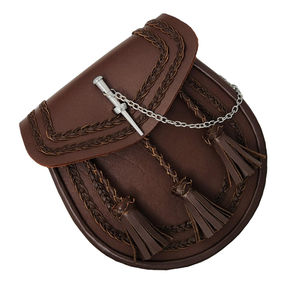 Sporran écossais artisanal en cuir durable avec motif embossé, best-seller, avec chaînes et ceintures, accessoires d'instruments de musique - Product Image 3