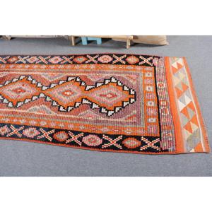 Turkish Vintage <b>Runner</b> <b>Rug</b> 2.9x8.4 ft (89x256 cm), Orange Floral Herki <b>Rug</b> - Product Image 5
