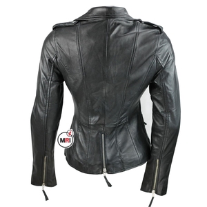 Veste de motard d'hiver en peau de mouton de haute qualité pour femmes Design à col montant avec poche zippée Coupe-vent Respirant et léger - Product Image 4