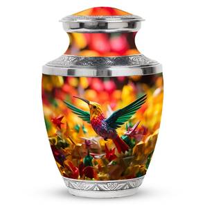 Urna decorativa para amantes de los pájaros voladores de colibrí amarillo para cenizas humanas Metal para adultos Urnas funerarias para amantes de los pájaros - Product Image 1