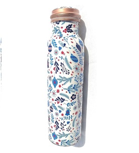 Wholesale Copper <b>Water</b> <b>Bottle</b> with Printed Hammered Design Ayurveda Benefits Plastic Drinkware for Gym Use for Boiling <b>Water</b> - Product Image 1