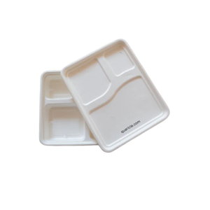 Prix d'usine personnalisé 3cp plateau de repas à base de bagasse en pulpe de canne à sucre avec couvercle pour l'emballage alimentaire/service/plats à emporter/événements/mariages - Product Image 1