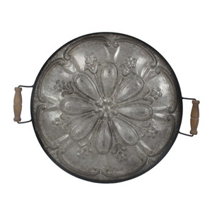 Plateau en aluminium de forme ronde en métal gaufré personnalisé en gros avec poignée au meilleur prix - Product Image 6