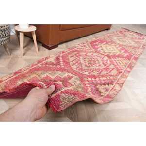 2.6x11.2 ft Rug, Vintage Turkish Rug, <b>Red</b> Herki <b>Wool</b> Rug - Product Image 3