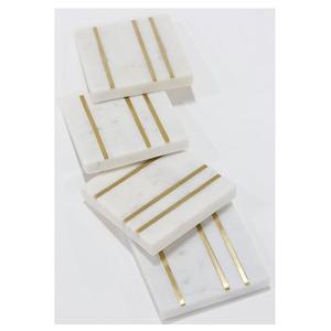 Posavasos de mármol cuadrados de suministro de fábrica con tiras de metal, alfombrillas de mármol personalizadas para bebidas personalizadas para tazas y tazas de La India SCI - Product Image 1