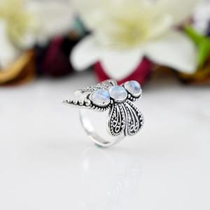 Anillo de Plata de Ley 925 para mujer de estilo bohemio, joyería de piedras preciosas de piedra lunar hecha a mano con chapado en rodio, regalo de boda para amor - Product Image 4