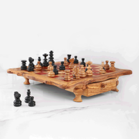 ArtisRaw CG003 Ensemble d'échecs durable fait main en bois avec plateau et pièces en bois d'olivier tunisien |   Décoration de table multi-occasions pour la maison